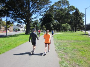 There is a lot of foot traffic on the shared-use path.