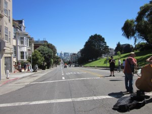 Looking down at City Hall from Alamo Square--Postcard Row is hidden behind the tree on the right.