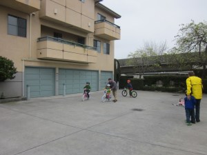 There's a largely unused parking lot behind the shop, great for kids' test rides
