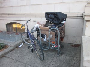 A bike rack can't hold much more than one shopping cart.