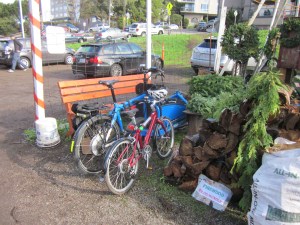 It's easy to park cars at the Christmas tree lot, but it's even easier to park bikes.